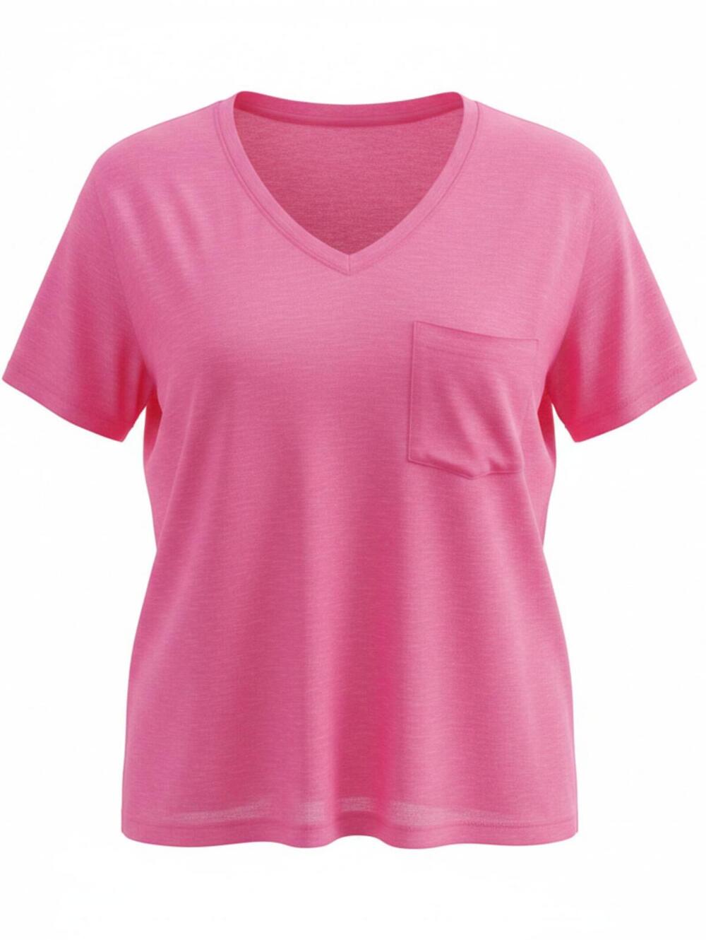 Lightweight Zenana Pink V-Neck Short Sleeve Top with Pocket Size S/M T-shirt